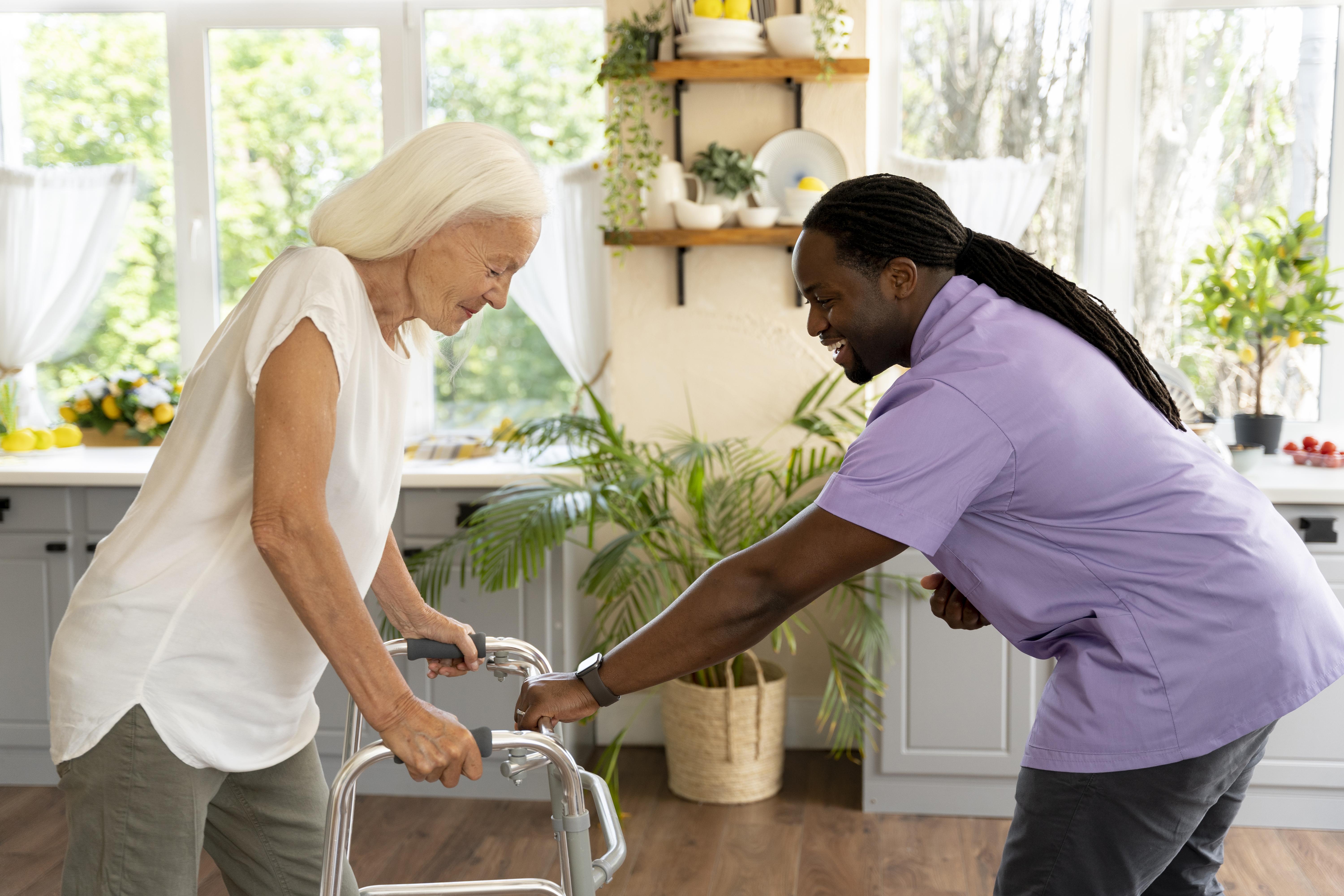 Caregiver assisting with mobility